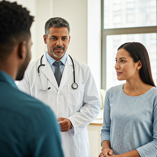 Doctor consulting with a patient couple at Maryebere Fertility